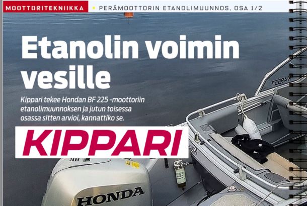 Kippari-lehti testasi perämoottorin etanolimuunnosta 2022.